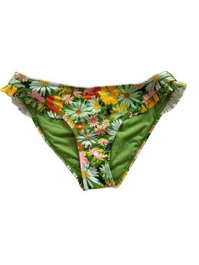 No Boundaries Green Floral Bikini Bottoms with Pink & Yellow Flowers Size M
